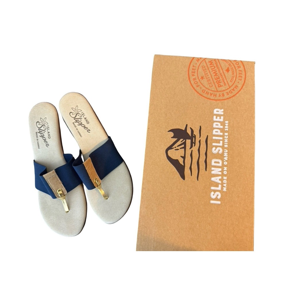 Island Slipper Elastic Thong Wedge Sandal Made In O'ahu Hawaii Women's‎ navy 8